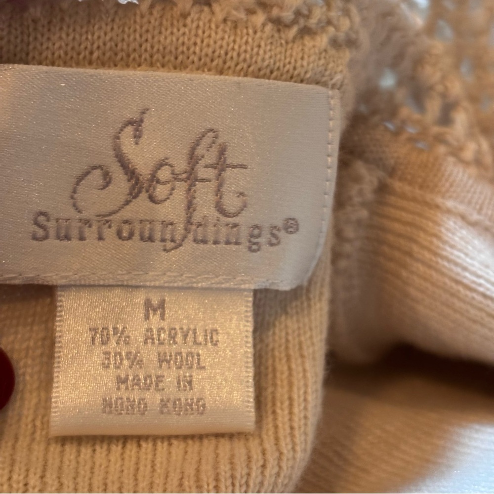 Soft Surroundings Cream Crochet Cowl Neck Sweater, Medium, Cottagecore Prairie - Picture 7 of 11
